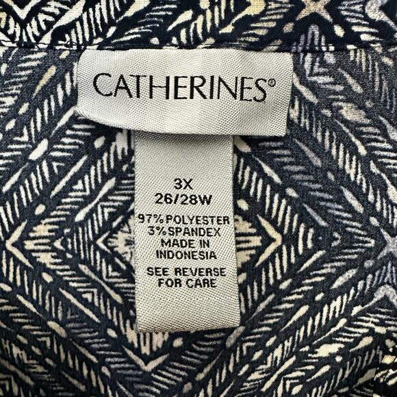 Catherines Button Up Shirt 26/28W Top Womens 3X Blue Tan White Pockets V Neck - Picture 2 of 8
